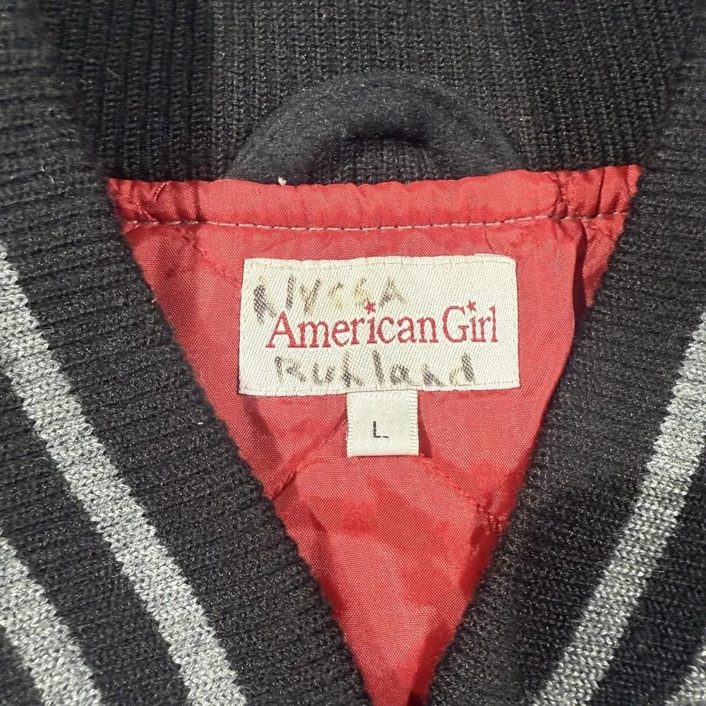 American‎ Girl Jacket Girls L Gray Black Varsity Letterman Snap Front Star Logo